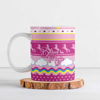 Unicorn Believe In Magic Christmas Ceramic Mug with Believe in Magic Quote Pink Hearts Stars and Rainbow - Wonder Print Shop