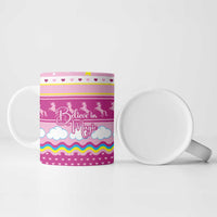 Unicorn Believe In Magic Christmas Ceramic Mug with Believe in Magic Quote Pink Hearts Stars and Rainbow - Wonder Print Shop