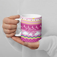 Unicorn Believe In Magic Christmas Ceramic Mug with Believe in Magic Quote Pink Hearts Stars and Rainbow - Wonder Print Shop