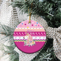 Unicorn Believe In Magic Christmas Ceramic Ornament with Believe in Magic Quote Pink Hearts Stars and Rainbow - Wonder Print Shop