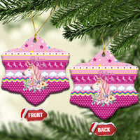 Unicorn Believe In Magic Christmas Ceramic Ornament with Believe in Magic Quote Pink Hearts Stars and Rainbow - Wonder Print Shop