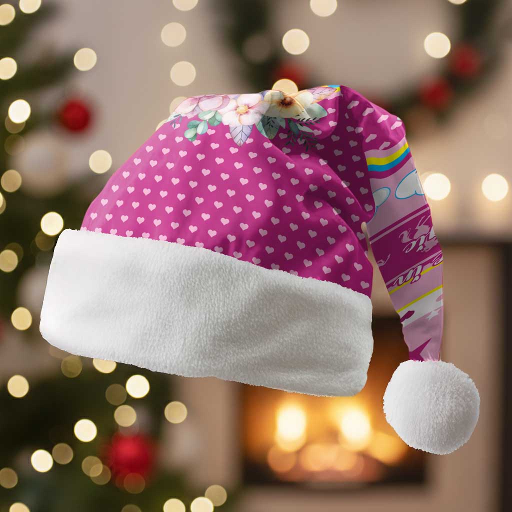 Unicorn Believe In Magic Christmas Santa Hat with Believe in Magic Quote Pink Hearts Stars and Rainbow - Wonder Print Shop