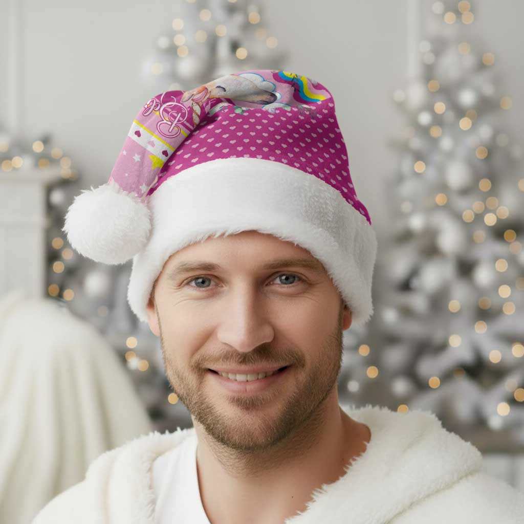 Unicorn Believe In Magic Christmas Santa Hat with Believe in Magic Quote Pink Hearts Stars and Rainbow - Wonder Print Shop