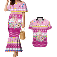 Unicorn Believe In Magic Christmas Couples Matching Mermaid Dress and Hawaiian Shirt with Believe in Magic Quote Pink Hearts Stars and Rainbow - Wonder Print Shop