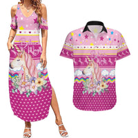 Unicorn Believe In Magic Christmas Couples Matching Summer Maxi Dress and Hawaiian Shirt with Believe in Magic Quote Pink Hearts Stars and Rainbow - Wonder Print Shop