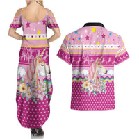 Unicorn Believe In Magic Christmas Couples Matching Summer Maxi Dress and Hawaiian Shirt with Believe in Magic Quote Pink Hearts Stars and Rainbow - Wonder Print Shop