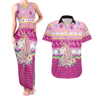 Unicorn Believe In Magic Christmas Couples Matching Tank Maxi Dress and Hawaiian Shirt with Believe in Magic Quote Pink Hearts Stars and Rainbow - Wonder Print Shop