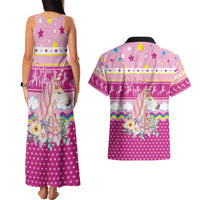 Unicorn Believe In Magic Christmas Couples Matching Tank Maxi Dress and Hawaiian Shirt with Believe in Magic Quote Pink Hearts Stars and Rainbow - Wonder Print Shop