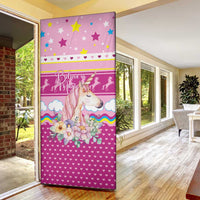Unicorn Believe In Magic Christmas Door Cover with Believe in Magic Quote Pink Hearts Stars and Rainbow - Wonder Print Shop