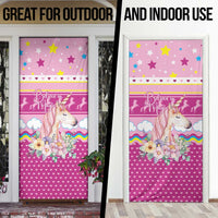 Unicorn Believe In Magic Christmas Door Cover with Believe in Magic Quote Pink Hearts Stars and Rainbow - Wonder Print Shop