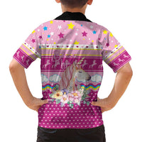Unicorn Believe In Magic Christmas Family Matching Long Sleeve Bodycon Dress and Hawaiian Shirt with Believe in Magic Quote Pink Hearts Stars and Rainbow - Wonder Print Shop