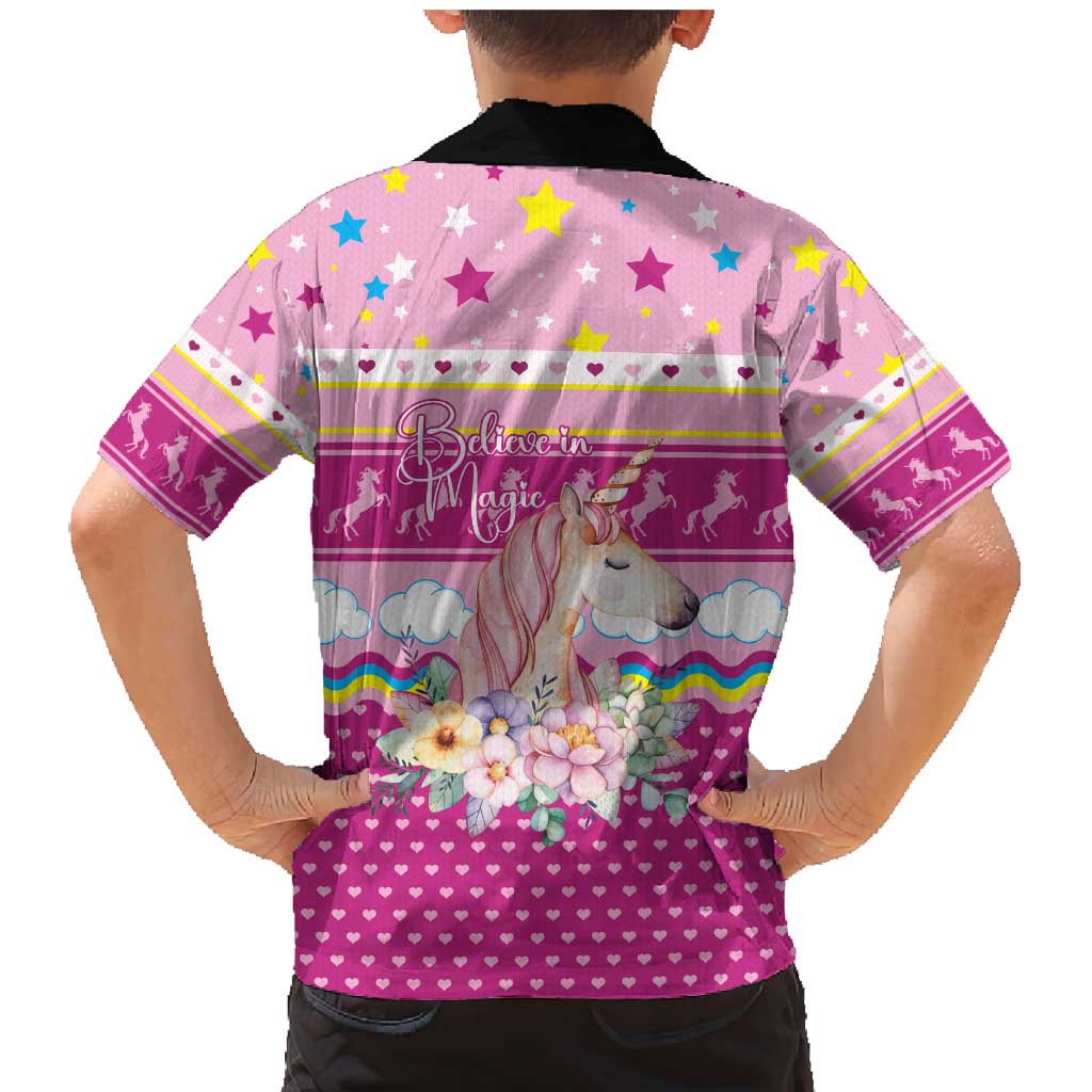 Unicorn Believe In Magic Christmas Family Matching Mermaid Dress and Hawaiian Shirt with Believe in Magic Quote Pink Hearts Stars and Rainbow - Wonder Print Shop