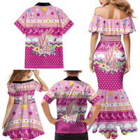 Unicorn Believe In Magic Christmas Family Matching Mermaid Dress and Hawaiian Shirt with Believe in Magic Quote Pink Hearts Stars and Rainbow - Wonder Print Shop