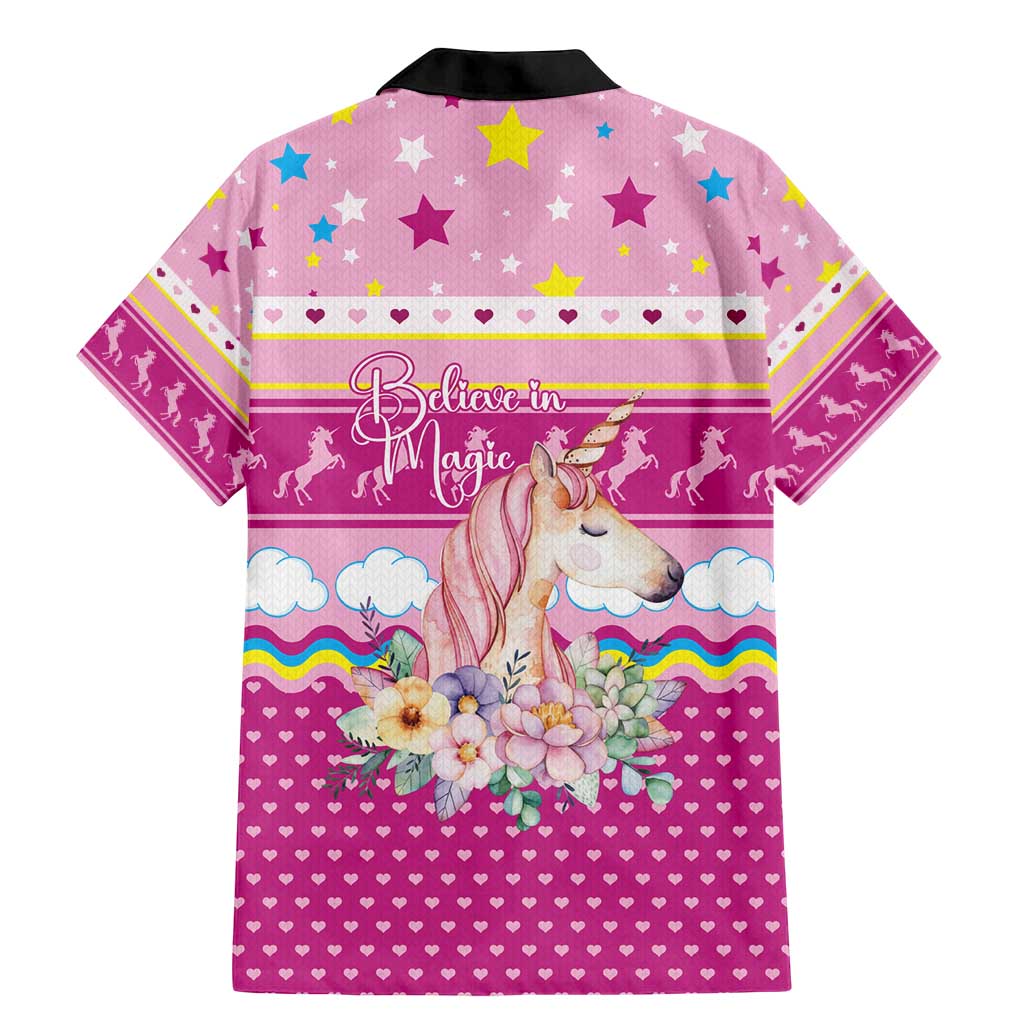 Unicorn Believe In Magic Christmas Family Matching Mermaid Dress and Hawaiian Shirt with Believe in Magic Quote Pink Hearts Stars and Rainbow - Wonder Print Shop