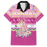 Unicorn Believe In Magic Christmas Family Matching Off The Shoulder Long Sleeve Dress and Hawaiian Shirt with Believe in Magic Quote Pink Hearts Stars and Rainbow - Wonder Print Shop