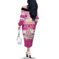 Unicorn Believe In Magic Christmas Family Matching Off The Shoulder Long Sleeve Dress and Hawaiian Shirt with Believe in Magic Quote Pink Hearts Stars and Rainbow - Wonder Print Shop