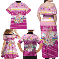 Unicorn Believe In Magic Christmas Family Matching Off Shoulder Maxi Dress and Hawaiian Shirt with Believe in Magic Quote Pink Hearts Stars and Rainbow - Wonder Print Shop