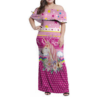 Unicorn Believe In Magic Christmas Family Matching Off Shoulder Maxi Dress and Hawaiian Shirt with Believe in Magic Quote Pink Hearts Stars and Rainbow - Wonder Print Shop