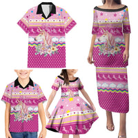 Unicorn Believe In Magic Christmas Family Matching Puletasi and Hawaiian Shirt with Believe in Magic Quote Pink Hearts Stars and Rainbow - Wonder Print Shop