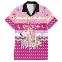 Unicorn Believe In Magic Christmas Family Matching Short Sleeve Bodycon Dress and Hawaiian Shirt with Believe in Magic Quote Pink Hearts Stars and Rainbow - Wonder Print Shop