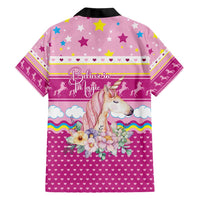 Unicorn Believe In Magic Christmas Family Matching Short Sleeve Bodycon Dress and Hawaiian Shirt with Believe in Magic Quote Pink Hearts Stars and Rainbow - Wonder Print Shop