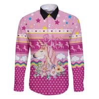 Unicorn Believe In Magic Christmas Family Matching Short Sleeve Bodycon Dress and Hawaiian Shirt with Believe in Magic Quote Pink Hearts Stars and Rainbow - Wonder Print Shop