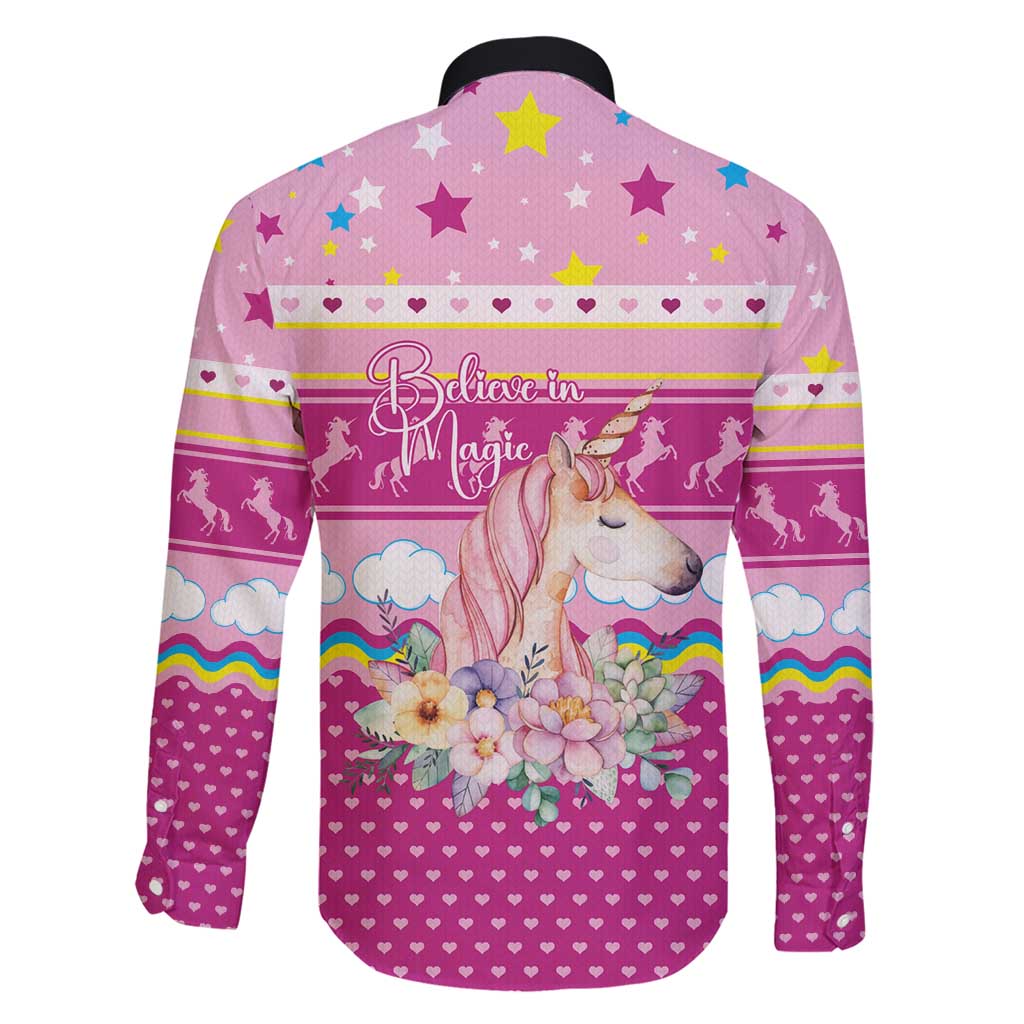 Unicorn Believe In Magic Christmas Family Matching Short Sleeve Bodycon Dress and Hawaiian Shirt with Believe in Magic Quote Pink Hearts Stars and Rainbow - Wonder Print Shop