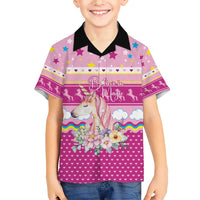 Unicorn Believe In Magic Christmas Family Matching Short Sleeve Bodycon Dress and Hawaiian Shirt with Believe in Magic Quote Pink Hearts Stars and Rainbow - Wonder Print Shop