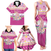Unicorn Believe In Magic Christmas Family Matching Tank Maxi Dress and Hawaiian Shirt with Believe in Magic Quote Pink Hearts Stars and Rainbow - Wonder Print Shop