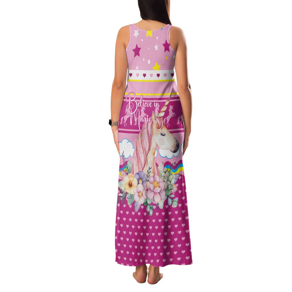 Unicorn Believe In Magic Christmas Family Matching Tank Maxi Dress and Hawaiian Shirt with Believe in Magic Quote Pink Hearts Stars and Rainbow - Wonder Print Shop