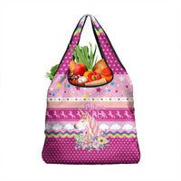 Unicorn Believe In Magic Christmas Grocery Bag with Believe in Magic Quote Pink Hearts Stars and Rainbow - Wonder Print Shop