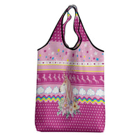 Unicorn Believe In Magic Christmas Grocery Bag with Believe in Magic Quote Pink Hearts Stars and Rainbow - Wonder Print Shop
