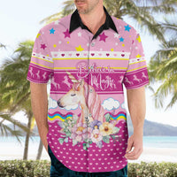 Unicorn Believe In Magic Christmas Hawaiian Shirt with Believe in Magic Quote Pink Hearts Stars and Rainbow - Wonder Print Shop