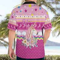 Unicorn Believe In Magic Christmas Hawaiian Shirt with Believe in Magic Quote Pink Hearts Stars and Rainbow - Wonder Print Shop
