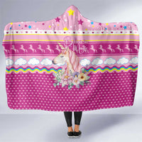 Unicorn Believe In Magic Christmas Hooded Blanket with Believe in Magic Quote Pink Hearts Stars and Rainbow - Wonder Print Shop
