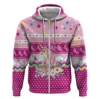 Unicorn Believe In Magic Christmas Hoodie with Believe in Magic Quote Pink Hearts Stars and Rainbow - Wonder Print Shop