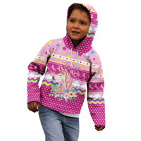 Unicorn Believe In Magic Christmas Kid Hoodie with Believe in Magic Quote Pink Hearts Stars and Rainbow - Wonder Print Shop