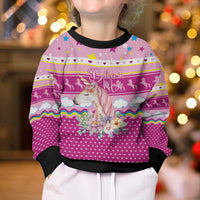 Unicorn Believe In Magic Christmas Kid Ugly Christmas Sweater with Believe in Magic Quote Pink Hearts Stars and Rainbow - Wonder Print Shop