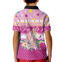 Unicorn Believe In Magic Christmas Kid Polo Shirt with Believe in Magic Quote Pink Hearts Stars and Rainbow - Wonder Print Shop