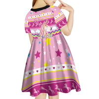 Unicorn Believe In Magic Christmas Kid Short Sleeve Dress with Believe in Magic Quote Pink Hearts Stars and Rainbow - Wonder Print Shop