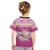 Unicorn Believe In Magic Christmas Kid T Shirt with Believe in Magic Quote Pink Hearts Stars and Rainbow - Wonder Print Shop