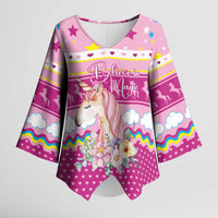 Unicorn Believe In Magic Christmas Kimono Sleeve Blouse with Believe in Magic Quote Pink Hearts Stars and Rainbow - Wonder Print Shop