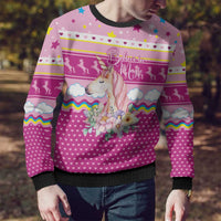 Unicorn Believe In Magic Christmas Ugly Christmas Sweater with Believe in Magic Quote Pink Hearts Stars and Rainbow - Wonder Print Shop