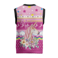 Unicorn Believe In Magic Christmas Knitted V-Neck Vest with Believe in Magic Quote Pink Hearts Stars and Rainbow - Wonder Print Shop