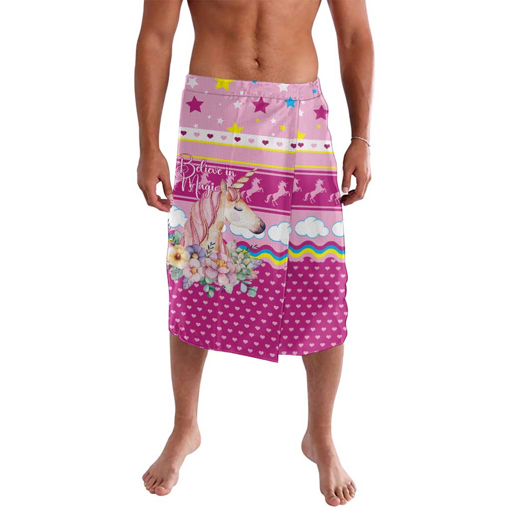 Unicorn Believe In Magic Christmas Lavalava with Believe in Magic Quote Pink Hearts Stars and Rainbow - Wonder Print Shop