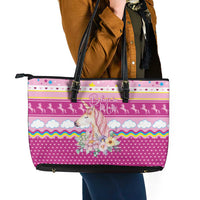 Unicorn Believe In Magic Christmas Leather Tote Bag with Believe in Magic Quote Pink Hearts Stars and Rainbow - Wonder Print Shop