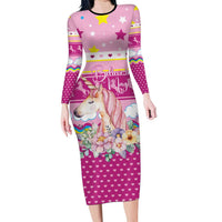 Unicorn Believe In Magic Christmas Long Sleeve Bodycon Dress with Believe in Magic Quote Pink Hearts Stars and Rainbow - Wonder Print Shop