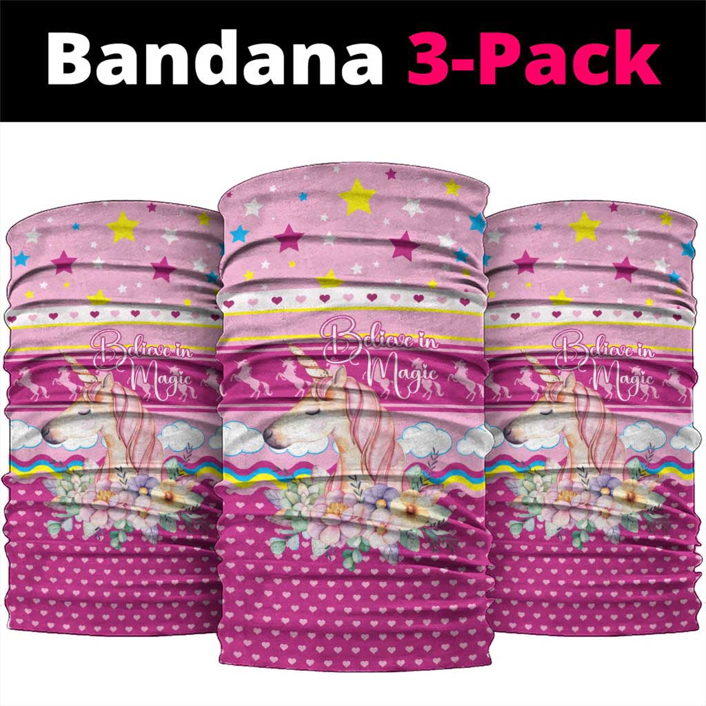 Unicorn Believe In Magic Christmas Neck Gaiter with Believe in Magic Quote Pink Hearts Stars and Rainbow - Wonder Print Shop