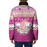 Unicorn Believe In Magic Christmas Padded Jacket with Believe in Magic Quote Pink Hearts Stars and Rainbow - Wonder Print Shop