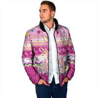 Unicorn Believe In Magic Christmas Padded Jacket with Believe in Magic Quote Pink Hearts Stars and Rainbow - Wonder Print Shop